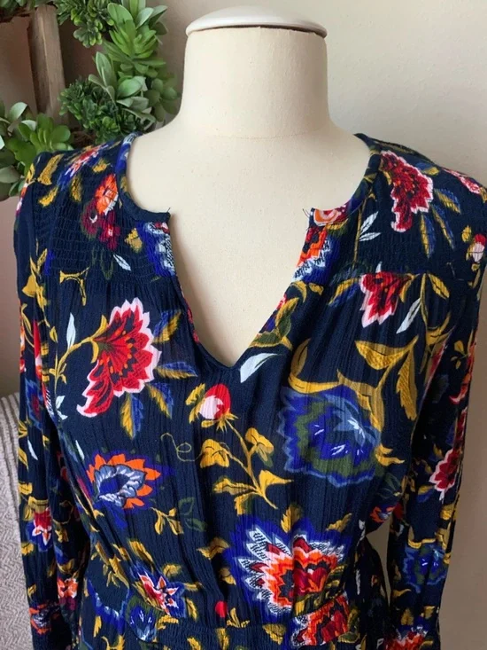 Old Navy navy blue with flowers midi dress - Picture 3 of 5